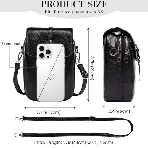 Small Crossbody Bags for Women, Vegan Leather Messenger Bag Anti Theft, Shoulder Bag with Card Slots - color: Oil Black