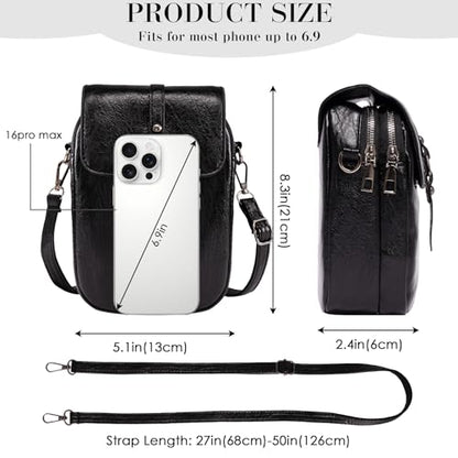Small Crossbody Bags for Women, Vegan Leather Messenger Bag Anti Theft, Shoulder Bag with Card Slots - color: Oil Black