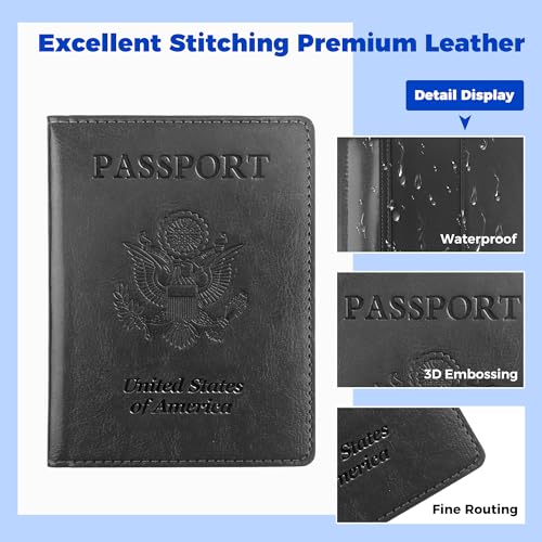 Passport Holder for Travel Men Women - Passport Cover, Passport Wallet Case Travel Essentials Travel Must Haves Accessories Blocking Leather Card Slot Protector for Stocking Stuffers Gifts,Black&Brown - color: 2 Pack - Black+Brown