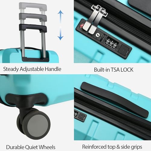 KROSER Hardside Expandable Carry On Luggage with Spinner Wheels & Built-in TSA Lock, Durable Suitcase Rolling Luggage with USB Port, Carry-On 20-Inch, Lake Blue - color: Lake Blue