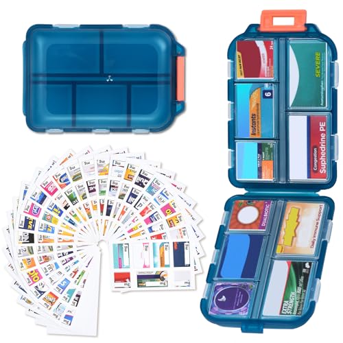 Large Pill Organizer with 189 Medicine Labels, 10 Compartments Pill Case Compact Portable Travel Pill Box for Airplane Car Purse Nurse Vacation Essentials (Green, 1 Pack) - color: Green, size: Large