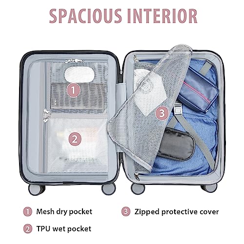 KROSER Hardside Expandable Carry On Luggage with Spinner Wheels & Built-in TSA Lock, Durable Suitcase Rolling Luggage with USB Port, Carry-On 20-Inch, Matte Purple/Pink - color: Matte Purple/Pink