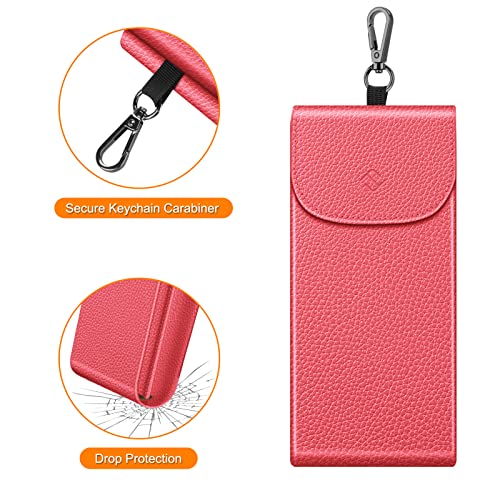FINTIE Double Glasses Case with Carabiner Hook, Portable Vegan Leather Eyeglass Case Anti-scratch Sunglasses Pouch - color: Watermelon