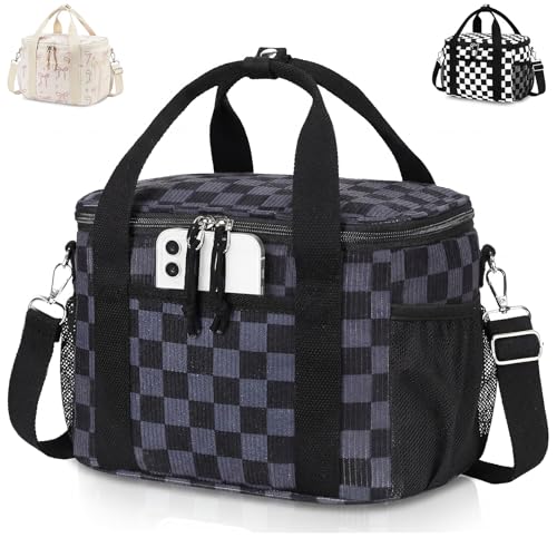 LOIDOU Lunch Box for Women Men Insulated Corduroy Lunch Bag Cooler Leakproof Reusable Adult Lunchbox Adjustable Strap lunch tote for Work Office Beach Picnic (Black Gray) - color: Black Gray