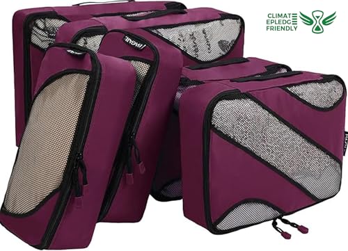 BAGAIL 6 Set Packing Cubes,Travel Luggage Packing Organizers - color: The Burgundy, style: 6 Set