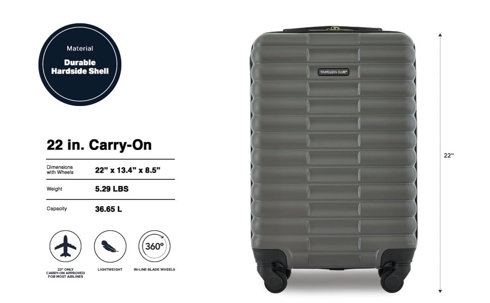 Travelers Club 22-Inch Gilroy Rolling Hardside Carry-On Luggage, Dark Dull Gray - color: Dark Dull Gray, size: 22-Inch