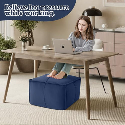 MeMoreCool Stuffed Round Pouf Ottoman Foot Rest, Floor Pouf Foot Stool with Soft Foam Chunk Filling, Small Round Ottoman Footstool Circle Footrest for Living Room - color: Piping Navy