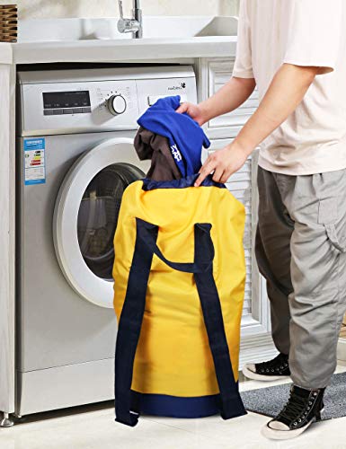 Dalykate Backpack Laundry Bag, Laundry Backpack with Shoulder Straps and Mesh Pocket Durable Nylon Clothes Hamper Bag with Drawstring Closure for College, Travel, Laundromat, Apartment - color: Yellow