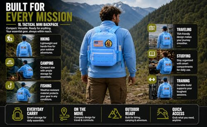 9L Mini Tactical Backpack Small Military Gym Bag Tiny Tackle Backpack for Men Women Molle Travel Daypack Camping Backpack with Patch(Turquoise) - color: Turquoise