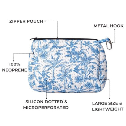 POPUPS Large Makeup Bag with Zipper - Waterproof Neoprene Cosmetic Bag 7.7 x 10.75 x 5 inches (Toile) - color: Print-Toile