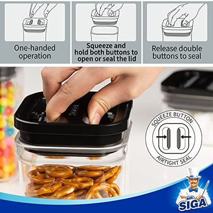MR.SIGA 4 Pack Airtight Food Storage Container Set, BPA Free Kitchen Pantry Organization Canisters, One-handed Airtight Cereal Snack Candy Storage Containers, 1 L / 34oz, Medium, Black - color: Black