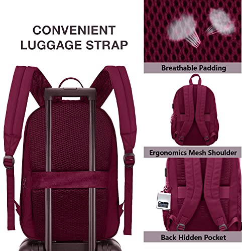 KEOFID Classic Anti-Theft Laptop Backpack for Men and Women, Burgundy, 17.3" x 12.6" x 7.2" - color: Burgundy, size: 17.3Inches