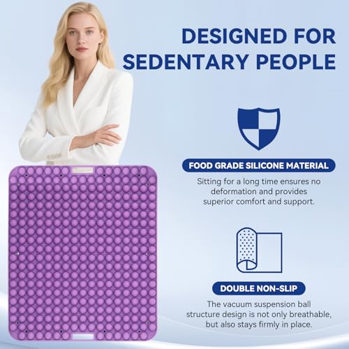 Purple Silicone Seat Cushion for Long Sitting Hours on Office & Home Chair, with 3D Non-Slip for Office Chair Cushions, Car Seats, Airplane Seat, Wheelchair Seat Cushions,Long Trips - color: Reversible Color: Purple + Black