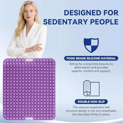 Purple Silicone Seat Cushion for Long Sitting Hours on Office & Home Chair, with 3D Non-Slip for Office Chair Cushions, Car Seats, Airplane Seat, Wheelchair Seat Cushions,Long Trips - color: Reversible Color: Purple + Black