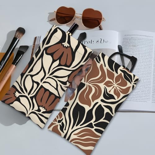Eyeglass Cases 4 Pack,Boho Floral Pattern Sunglasses Case,PU Leather Soft Eye Glass Pouch for Women Men Student - color: Brown-floral