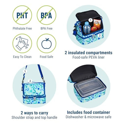 Wildkin Kids Two Compartment Insulated Lunch Bag – Keeps Food Hot or Cold, Easy-Clean Lining, Leak-Resistant & BPA-Free – Boys & Girls, Ideal for School, Travel & Daycare – Confetti Blue - color: Confetti Blue