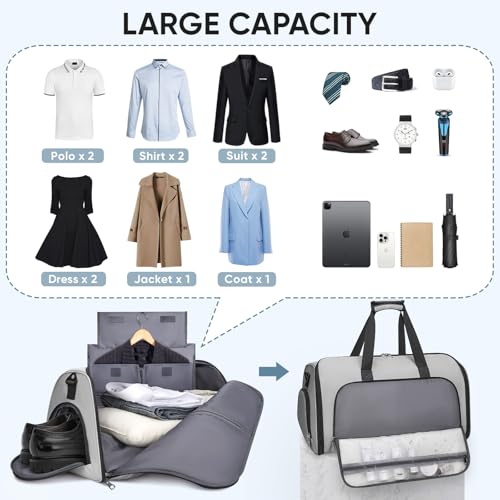 BALEINE Travel Garment Bag, Travel Suit Bag for Men, Water Resistant Carry on Garment Bag for Hanging Clothes, Garment Duffel Bag for Travel Business (Gray-Convertible) - color: Gray-Convertible