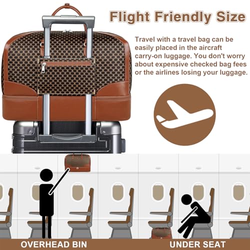 ITIEZY Weekender Overnight Bag for Women - Large Travel Duffel Bag with Shoe Compartment, Gym Duffel Bag Hospital Bag Carry On Tote Bags for Airplanes with Crossbody Bag Toiletry Bag 3Pcs Set - color: 9-dark Brown