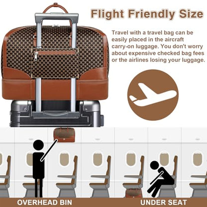 ITIEZY Weekender Overnight Bag for Women - Large Travel Duffel Bag with Shoe Compartment, Gym Duffel Bag Hospital Bag Carry On Tote Bags for Airplanes with Crossbody Bag Toiletry Bag 3Pcs Set - color: 9-dark Brown