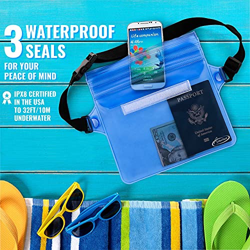 AiRunTech Clear Fanny Pack Waterproof,Beach Cruise Ship Essential Accessories Must Haves,Waterproof Pouch for Phone Passport Wallet Purse with Waist Strap - color: Clear + Blue