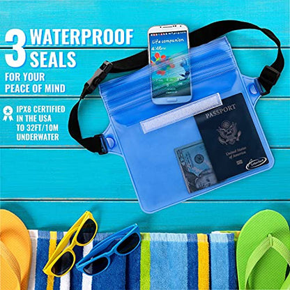 AiRunTech Clear Fanny Pack Waterproof,Beach Cruise Ship Essential Accessories Must Haves,Waterproof Pouch for Phone Passport Wallet Purse with Waist Strap - color: Clear + Blue