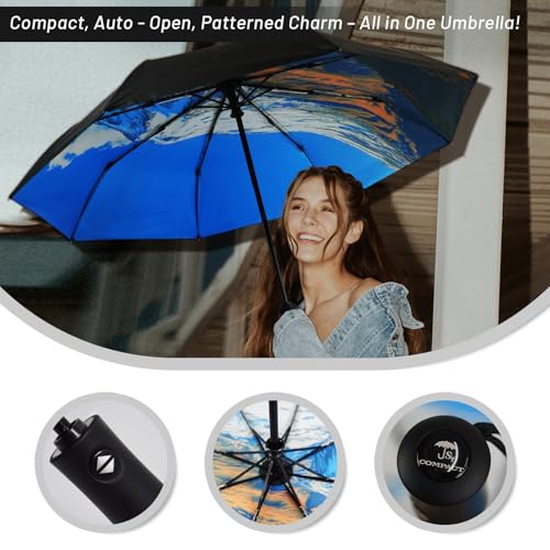 SY COMPACT Travel Umbrella - Windproof Automatic Compact Umbrella for Rain, Lightest 8-Rib, Small, Strong & Portable, Durable Grip, Fits Backpack & Car, Factory Direct (UV Available) - color: UPF-Snow Peak