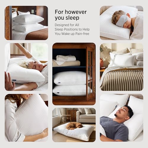 Bedsure Bed Pillows Queen Size Set of 2, Hotel-Quality Down Alternative Gusseted Pillows, PureWoven 100% Cotton Shell, Dual Chamber Construction for Fluffy Support, Ideal for Back & Stomach Sleepers - size: Queen