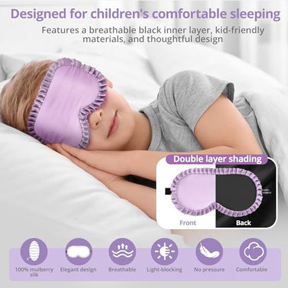 Kids Sleep Mask, 100% Real Mulberry Silk Eye Mask, Sleeping Mask for Kids with Adjustable Elastic Band, Soft & Light Blocking Eye Cover Gift for Boys Girls Teens Age 5+ (Purple) - color: Purple