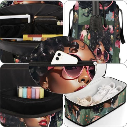 Travel Duffle Bags With Shoes Compartment for Women Men African Women Lightweigh Sports Tote Gym Bag Fashion Foldable Canvas Weekender Overnight Carry On Luggage Handle Bag - color: A10:Women Cool