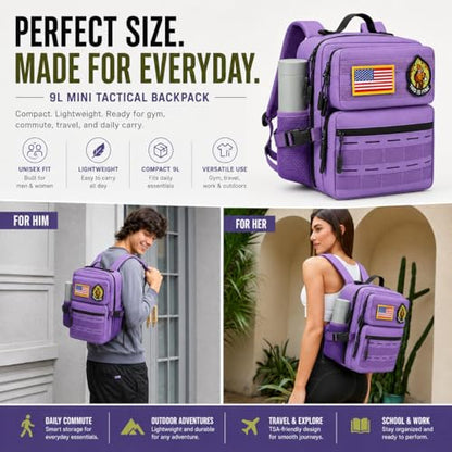 9L Mini Tactical Backpack for Men Women,Small Military Tactical Backpack for Sport,Gym,Hiking,Travel,Camping (Purple) - color: Purple