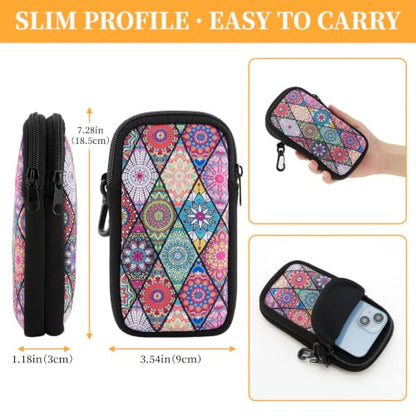 WOZEAH Double Eyeglass Case with 2 Compartments, Travel Eyewear Organizer for Two Pairs of Glasses - color: Rhombic Mandala