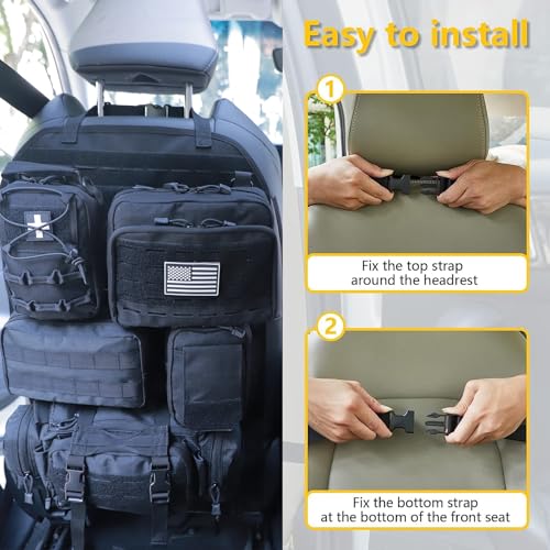 Universal Tactical Car Seat Back Organizer Bag Tactical Molle Vehicle Organizers Panel Vehicle Protector Organizers with 5 Detachable Pouches for Car Truck Ford Jeep (Upgraded C model Black) - color: Upgraded C model Black