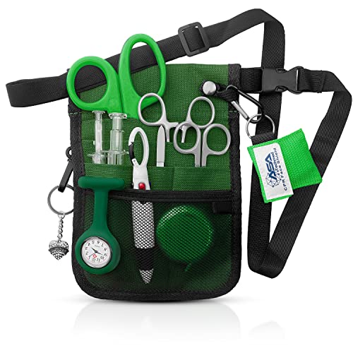 ASA TECHMED Nurse Utility Belt – Complete Medical Belt Utility Kit, Pro Pack Pocket Organizer Pouch Hip Bag for EMT, CNA, NP, PA, Student, Green - color: Green