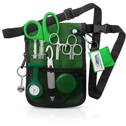 ASA TECHMED Nurse Utility Belt – Complete Medical Belt Utility Kit, Pro Pack Pocket Organizer Pouch Hip Bag for EMT, CNA, NP, PA, Student, Green - color: Green