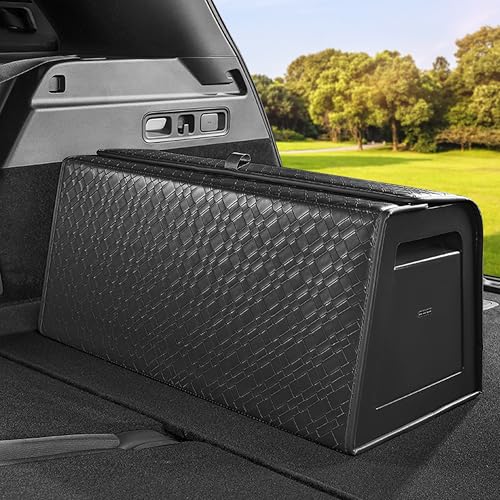 Trunk Organizer for suv,car storage organizer,lid Box,PU Leather & PP Honeycomb Board,Fixed with screws extremely sturdy,Collapsible and Adjustable,25.6''L x 13''W x 12.4''H,4K inches³(size C) - size: Reinforced: 25.6"L×13"W×12.4"H, 60lbs, 4K in³