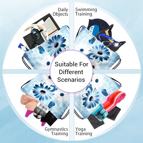 Daisy Flowers Gymnastics Grip Bag Blue Rustic Adjustable Small Gym Grip Bag for Men Women - color: Daisy Flowers-blue, size: 12"(H)*9.25"(W)