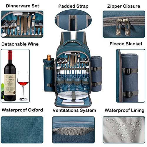 Hap Tim Picnic Basket Backpack for 4 Person with Blanket, Wine Holder, Cooler Compartment, Cutlery Set, Couples Gifts, Mr & Mrs Gifts, Bridal Shower Gifts, Registry Wedding Registry, Blue (3065-BL) - color: Blue, size: 4 person