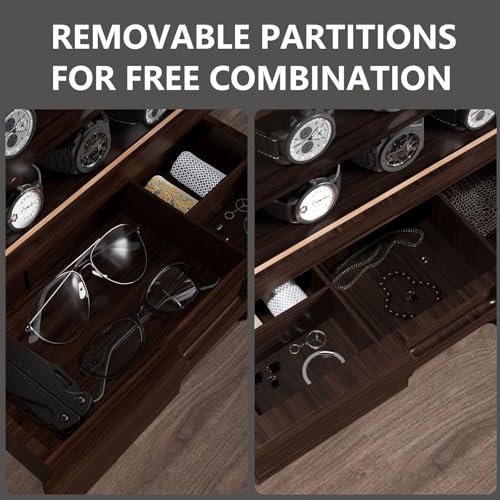 AUTOARK Wooden Watch Sunglass Display Case,12 Watch Box with Jewelry Drawer,Watch Eyeglass Holder with Window,Vertical Storage,Gift Idea,Walnut,AW-185 - color: Walnut