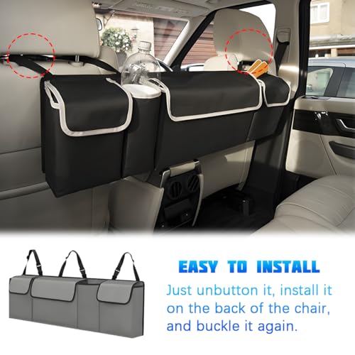 Car Trunk Organizer with Lid, Large Waterproof Vehicle Backseat Hanging Storage Bag with 4 Pockets & Adjustable Straps, Collapsible Automotive Interior Cargo Bag, Universal Fit (Grey) - color: Grey