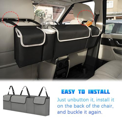 Car Trunk Organizer with Lid, Large Waterproof Vehicle Backseat Hanging Storage Bag with 4 Pockets & Adjustable Straps, Collapsible Automotive Interior Cargo Bag, Universal Fit (Grey) - color: Grey