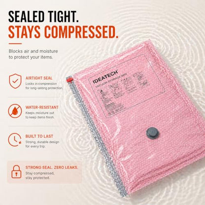 IDEATECH 12 Pack Travel Vacuum Storage Bags with USB Pump, Carry-On Compression Packing Bags, Reusable Space Saver Vacuum Seal Bags for Clothing, Luggage, Essential Travel Pack-4S+4M+4L