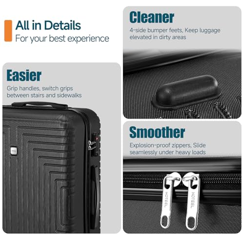 Hoteel Luggage Sets 5 Piece, 4-Year Warranty, Durable Suitcase Set with Spinner Wheels, ABS+PC Hard Shell Lightweight Luggage with TSA Lock, Large Checked Travel Suitcases, Black(20/24/28/DB/TB) - color: Bure black, size: 20/24/28/TB/（DB/BP）