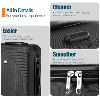 Hoteel Luggage Sets 5 Piece, 4-Year Warranty, Durable Suitcase Set with Spinner Wheels, ABS+PC Hard Shell Lightweight Luggage with TSA Lock, Large Checked Travel Suitcases, Black(20/24/28/DB/TB) - color: Bure black, size: 20/24/28/TB/（DB/BP）