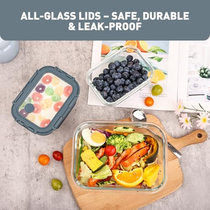 Liuruiyu 10 Pack Glass Food Storage Containers with Glass Lids, Airtight Meal Prep Containers, Leak-Proof Bento Boxes for Microwave, Oven, Freezer & Dishwasher, BPA-Free - color: 5*12.5&5*35.8oz