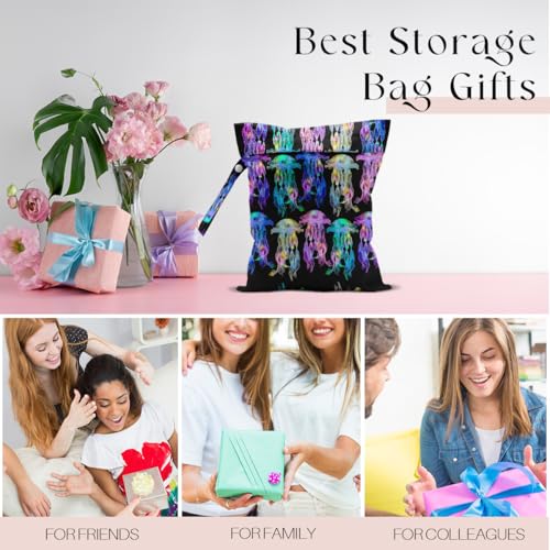 Waterproof Wet Bag for Swimsuit, Travel Beach Wet Dry Bag, Hidden Zipper Reusable Jellyfish Wet Bags, for Travel Beach Wet Swimsuits Toiletries Diapers Dirty Gym Clothes Laundry Bag - color: Jellyfish
