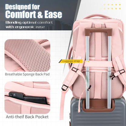 42L Travel Backpack with 4 Packing Cubes, TSA Friendly Flight Approved Carry-On Bag, Water-Resistant Weekender Business Backpack for Men Women, Fits 17.3" Laptop - color: Pink