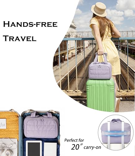 Travel Toiletry Bag for Women, Large Wide-open Puffy Cosmetic Makeup Bag with Wet-Dry Separation, Multi-Pocket Organizer with Carry Handle for Toiletries, Cosmetics, Essentials, Light Purple - color: Light Purple