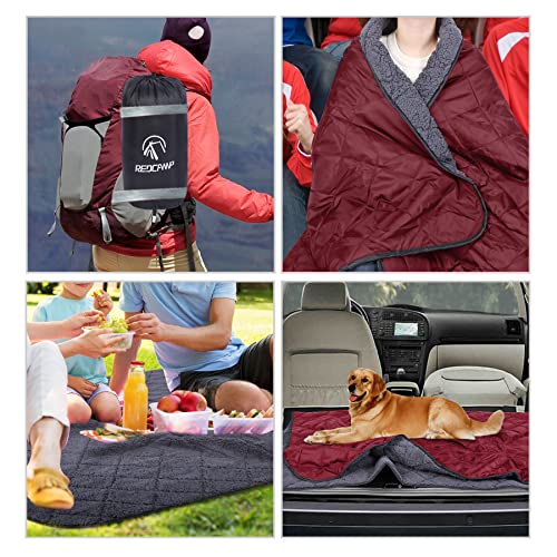 REDCAMP Large Warm Blanket with Sherpa Lining, Cold Weather Outdoor Blanket Windproof for Camping Stadium, Machine Washable 79"x 79" Red - color: 79"x 79" Red