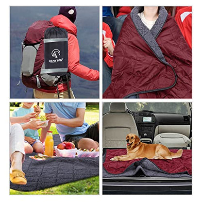 REDCAMP Large Warm Blanket with Sherpa Lining, Cold Weather Outdoor Blanket Windproof for Camping Stadium, Machine Washable 79"x 79" Red - color: 79"x 79" Red