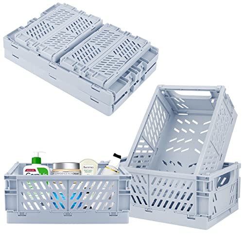 Plastic Storage Baskets for Desk Organizing, Office Drawer Organizer, 2 Medium+2 Small Durable Folding Storage Crate for Home Kitchen Classroom Office Bedroom and Bathroom Storage (Blue) - color: Blue